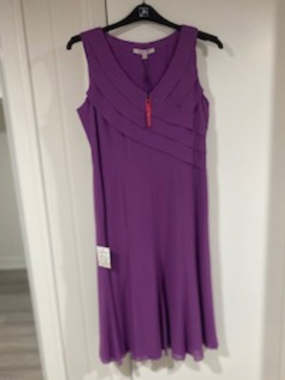 Ladies Vintage Jacques Vert Chiffon Shutter-Style Dress in Iris/Cerise - Size 12